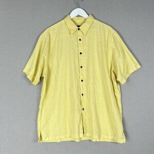Via Europa Mens Shirt XXL Yellow Textured Short‎ Sleeve Button Front Resort Wear